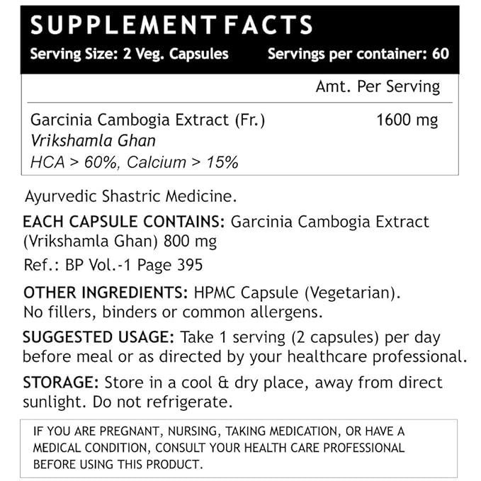 Inlife Garcinia Cambogia (60% HCA) 1600mg per serving Vegetarian Capsules