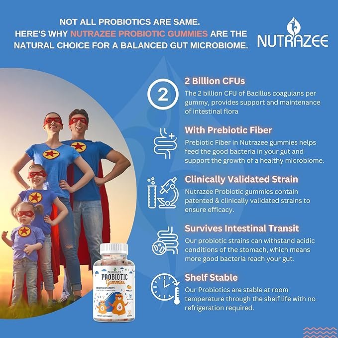 Nutrazee Probiotic Gummies for Kids and Adults No Added Sugar Orange